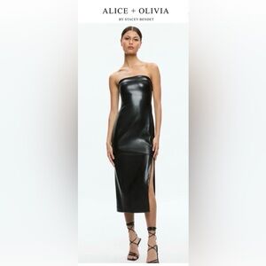 Alice + Olivia Sleek Black vegan Leather Strapless Dress